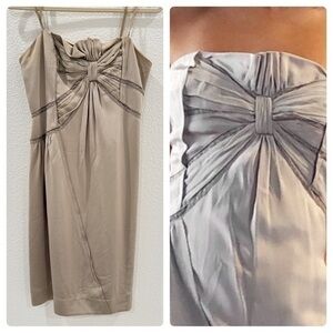 BCBG MAX AZRIA RUNWAY oyster gray strapless silk cocktail dress